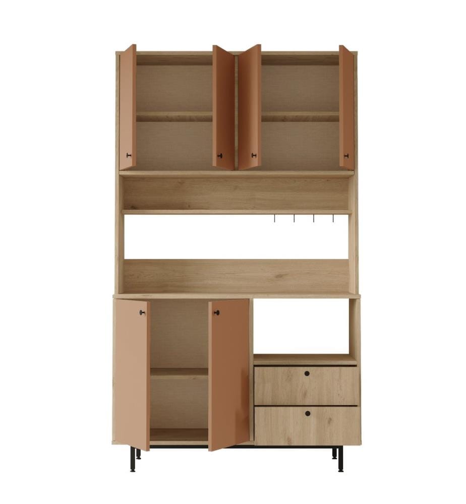 Mehrzweckschrank, Eiche, ziegelrot, 100 % MELAMINBESCHICHTETE SPANPLATTE, Metallbeine