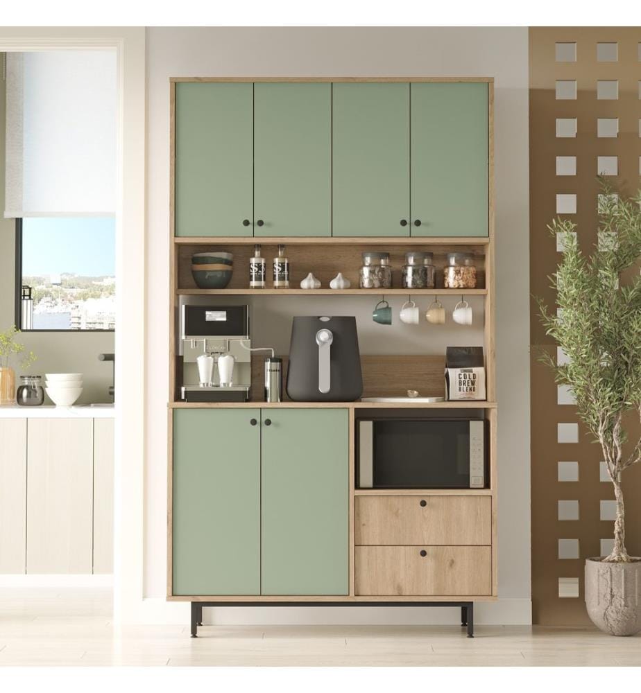 Mehrzweckschrank, Eiche, grün, 100 % MELAMINBESCHICHTETE SPANPLATTE, Metallbeine