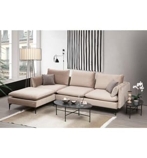Canapé d'angle, beige, cadre en hêtre - aggloméré, tissu polyester