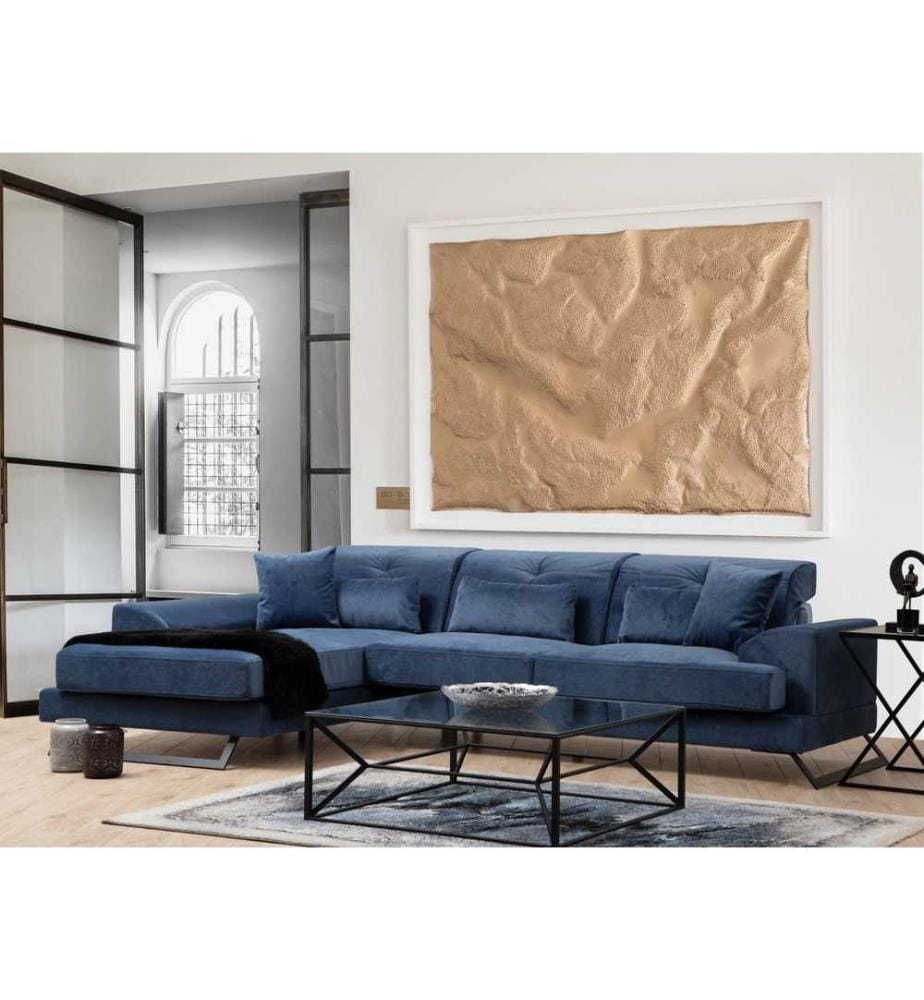 Ecksofa, Marineblau, Gestell aus Buchenholz - Spanplatte, Stoff aus Polyester