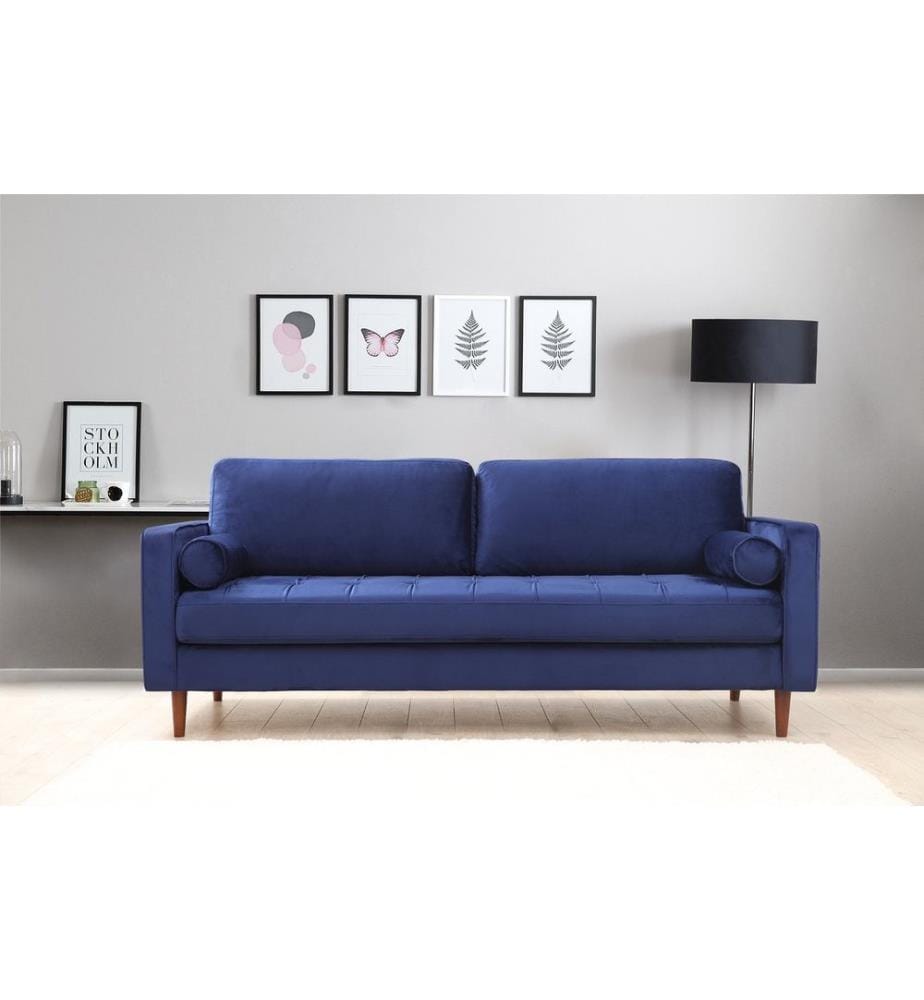 3-Sitz-Sofa, Marineblau, Gestell aus Buchenholz - Spanplatte, Stoff aus Polyester