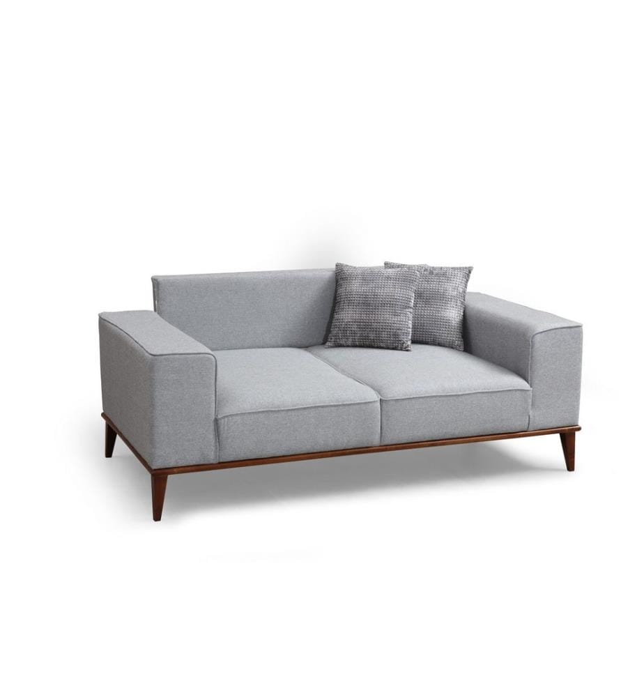 2-Sitz Sofa-Bett, Grau, Buchenholz - Spanplattenrahmen, Polyester Stoff