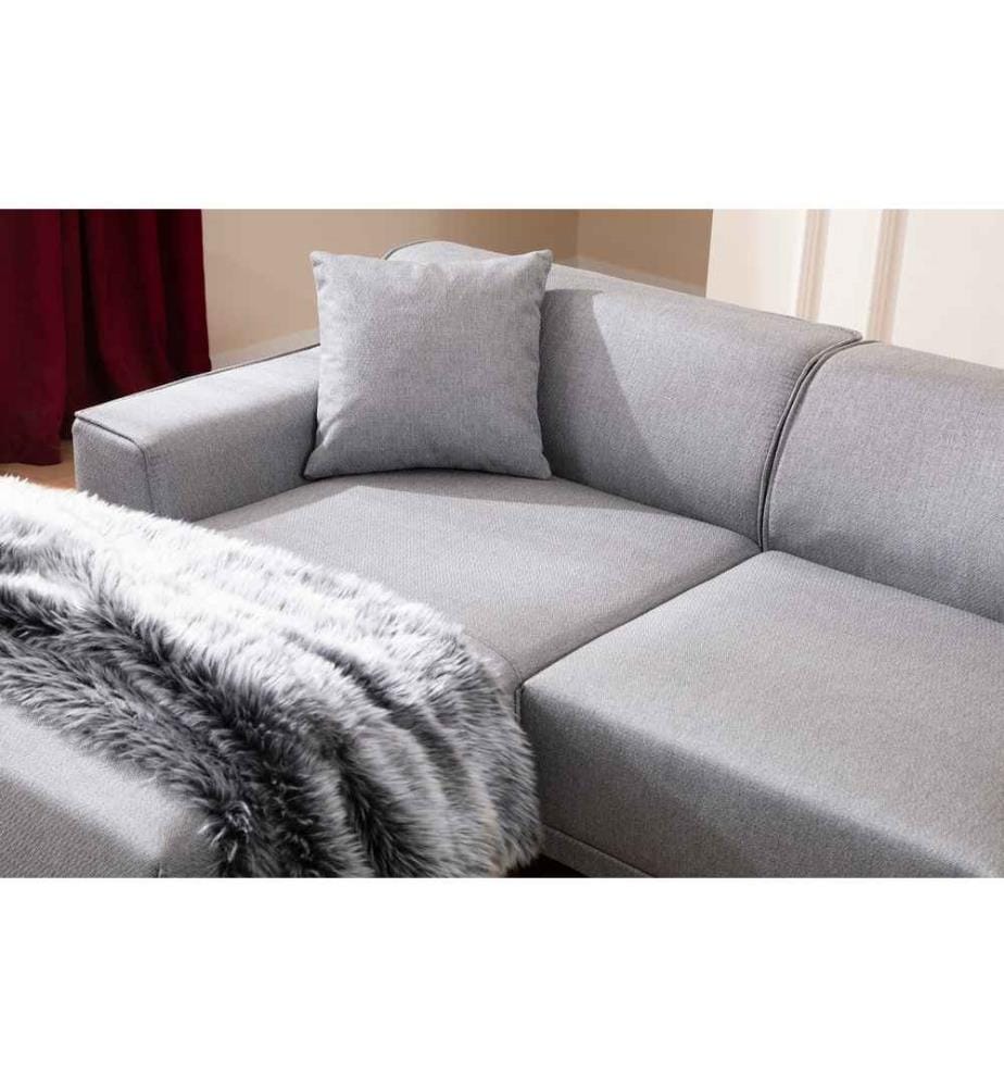 Ecksofa, Hellgrau, Gestell aus Buchenholz - Spanplatte, Stoff aus Polyester