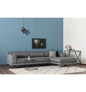 Canapé d'angle, gris, cadre en hêtre - aggloméré, tissu polyester