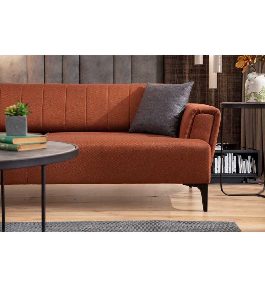 Divano-letto a 3 posti, rosso piastrella, Struttura: Legno di faggio - truciolato, Tessuto: 100% Poliestere