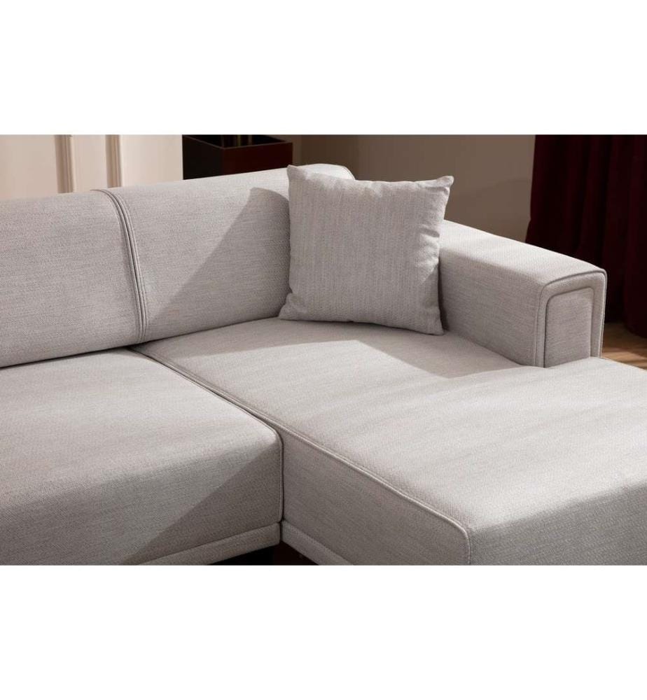 Divano-letto angolare, Ecrù, Struttura: Legno di faggio - truciolato, Tessuto: 100% Poliestere