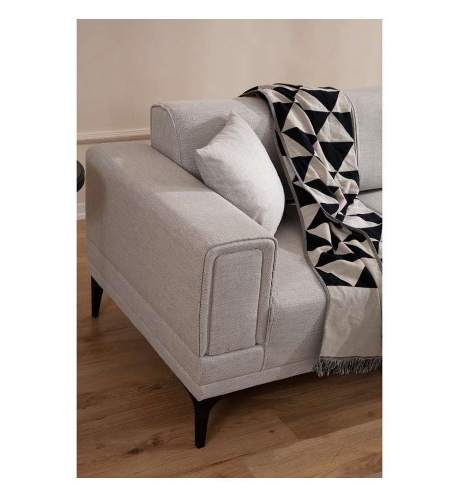 Divano-letto angolare, Ecrù, Struttura: Legno di faggio - truciolato, Tessuto: 100% Poliestere