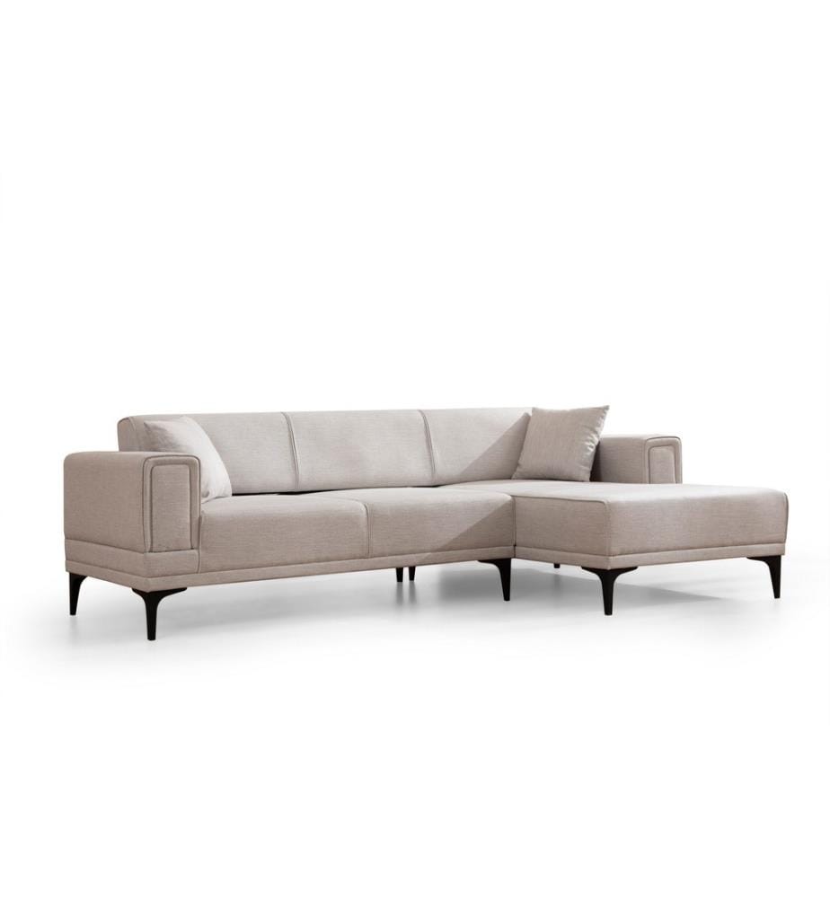 Divano-letto angolare, Ecrù, Struttura: Legno di faggio - truciolato, Tessuto: 100% Poliestere