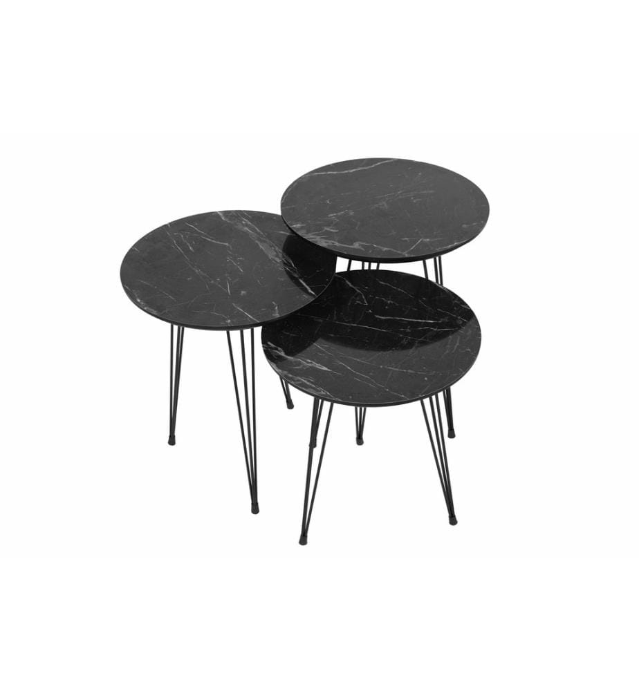 Tavolo nidificante, 3 pezzi, grigio nero, tavolo in MDF, gambe in metallo