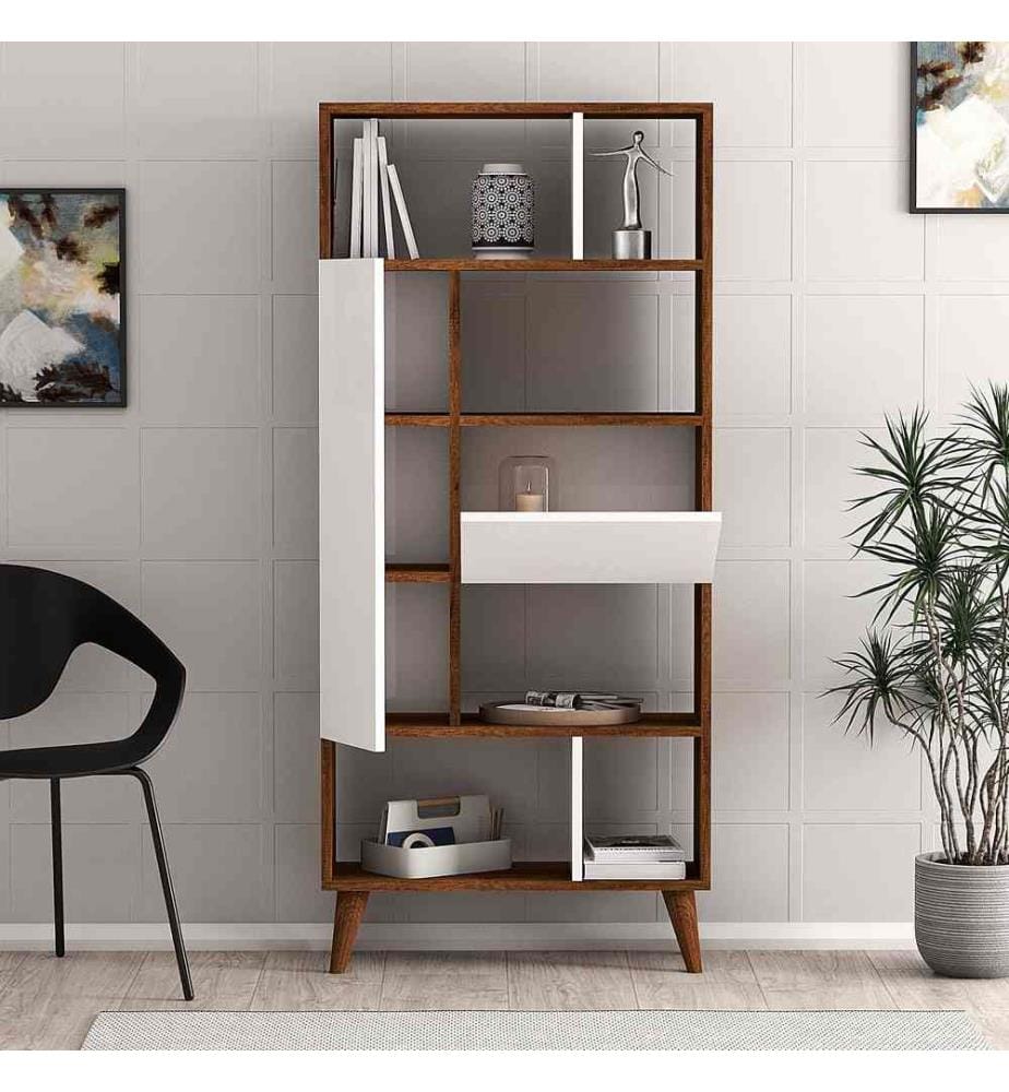 Bücherregal, Barock Nussbaum, Weiss, Spanplatte