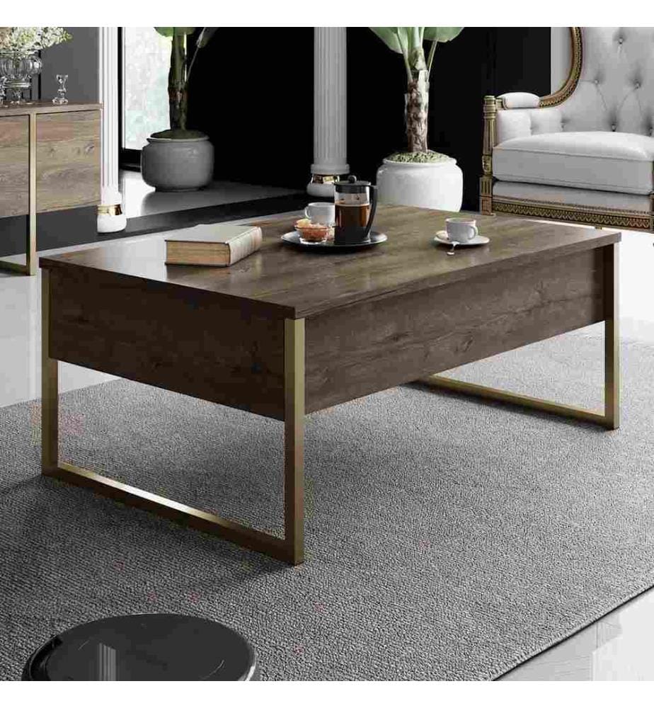 Table basse, noyer doré, panneau de particules mélaminé