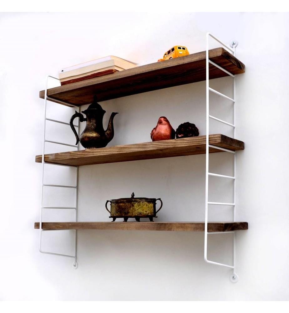 Mensola decorativa da parete in legno, Bianco, Noce, Legno massiccio, Struttura: Metallo