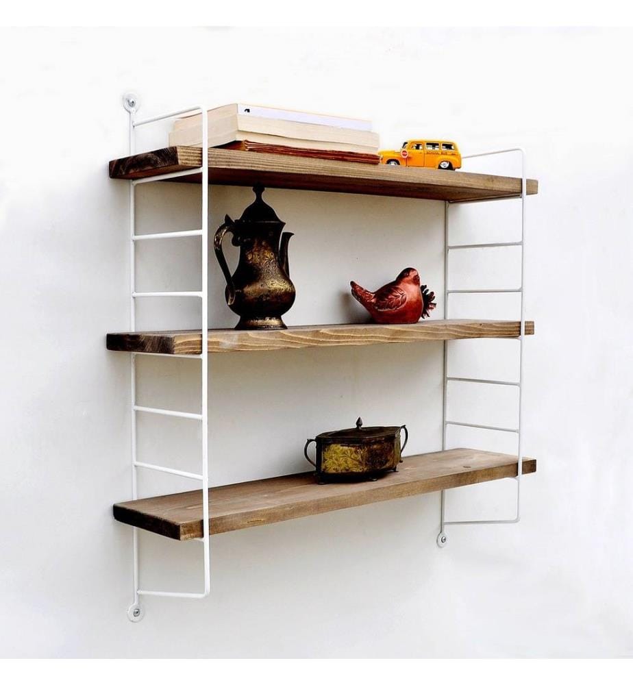 Mensola decorativa da parete in legno, Bianco, Noce, Legno massiccio, Struttura: Metallo