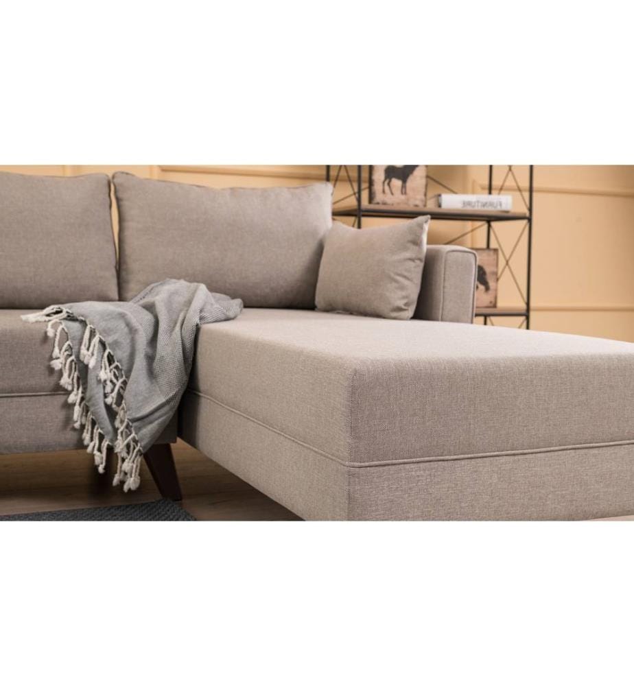 Canapé d'angle, crème, cadre en bois - MDF, tissu polyester