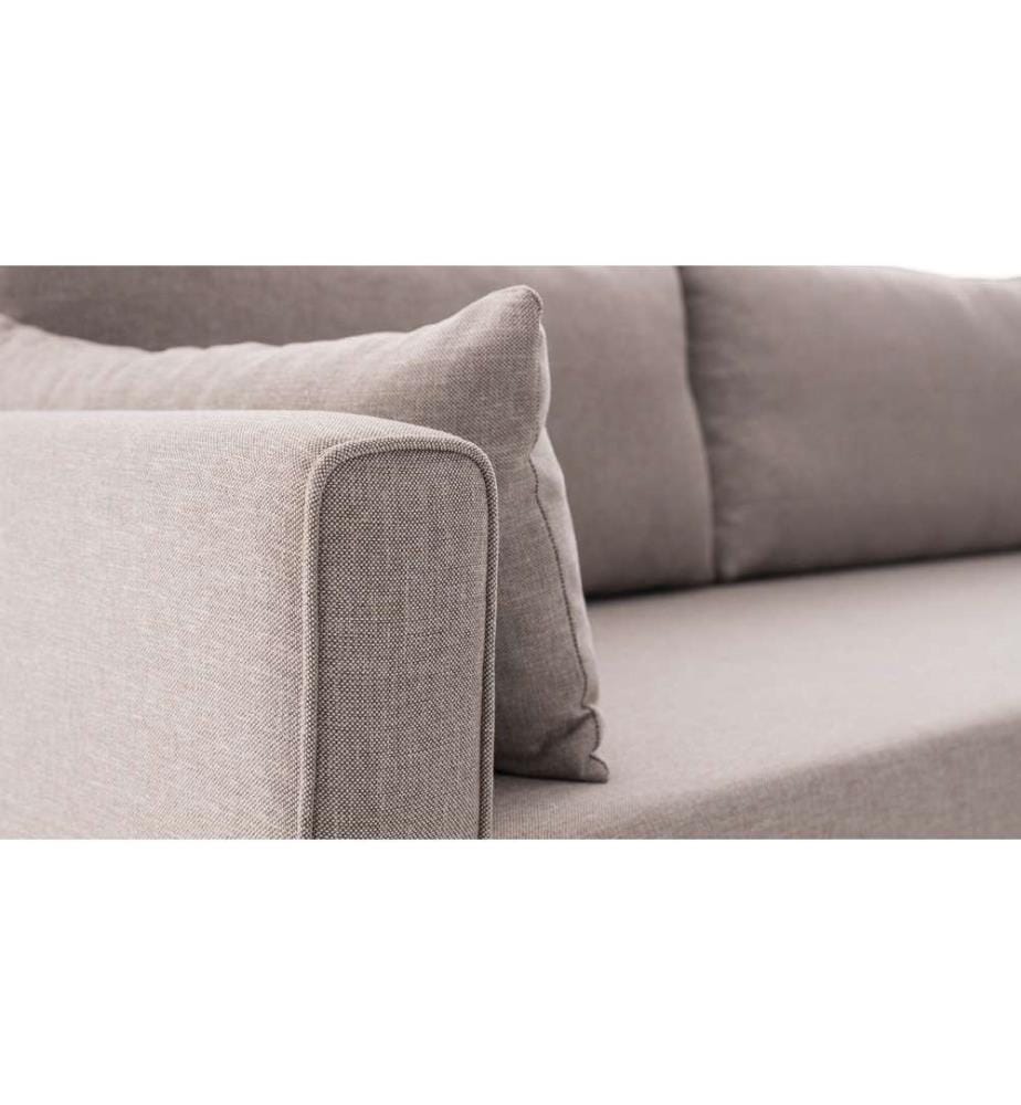 Canapé d'angle, crème, cadre en bois - MDF, tissu polyester