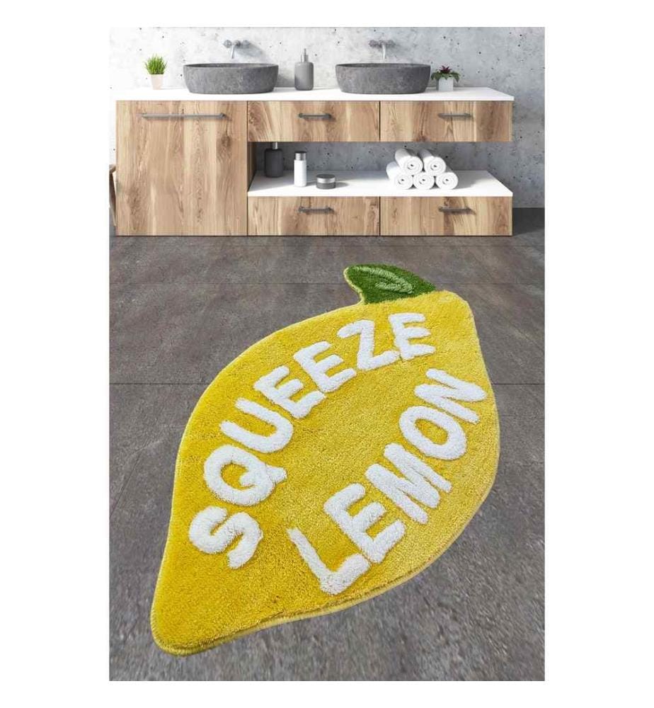 Tappeto da bagno, giallo, bianco, 100% poliestere, antibatterico, fondo antiscivolo