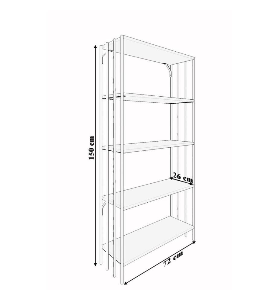 Libreria, Nero, Pino atlantico, Pannello di particelle rivestito di melamina, Telaio: Metallo