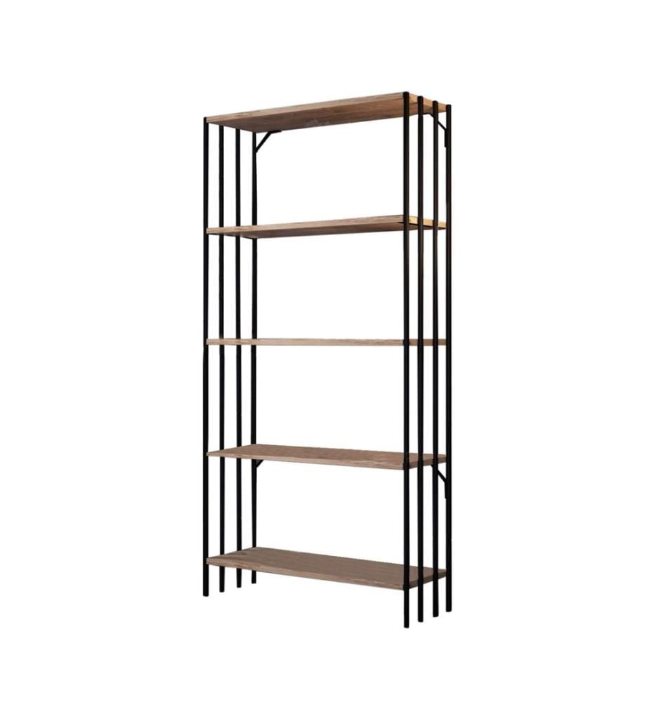 Libreria, Nero, Pino atlantico, Pannello di particelle rivestito di melamina, Telaio: Metallo