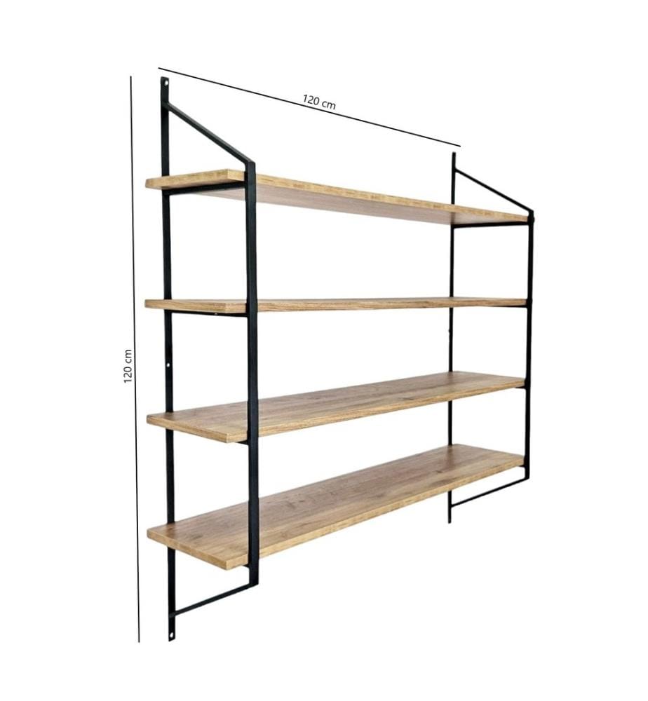 Scaffale a muro, nero, pino atlantico, pannello di particelle rivestito di melamina, telaio: Metallo