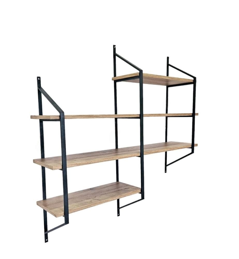 Scaffale a muro, nero, pino atlantico, pannello di particelle rivestito di melamina, telaio: Metallo