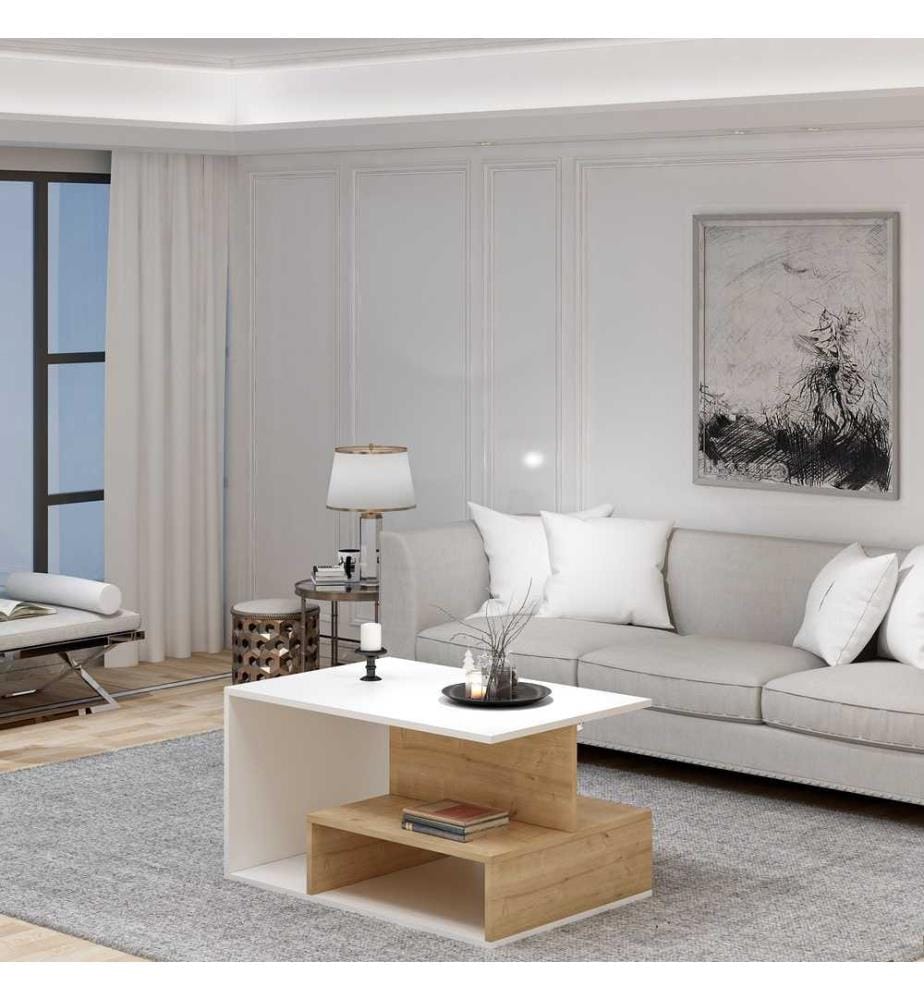 Tavolino, Bianco, Rovere, Truciolato rivestito di melamina