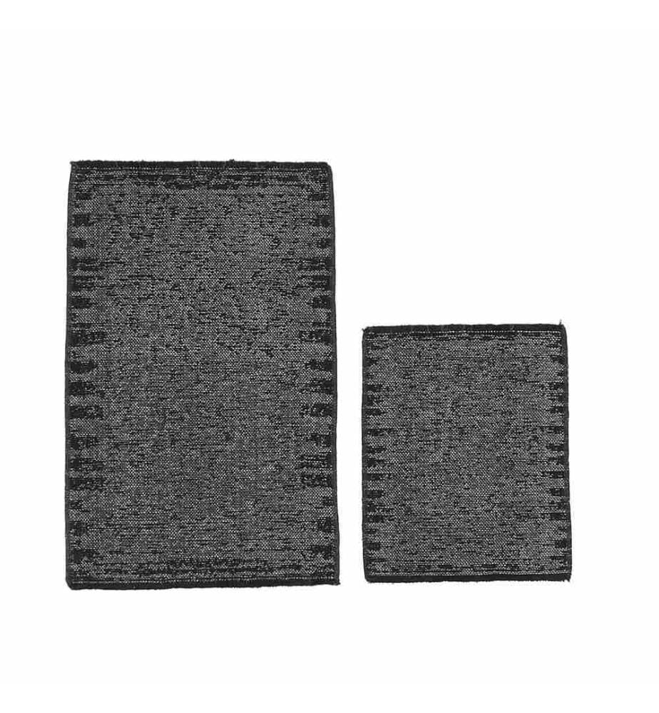 Set di tappetini da bagno, 2 pezzi, grigio, 100% cotone, fondo antiscivolo