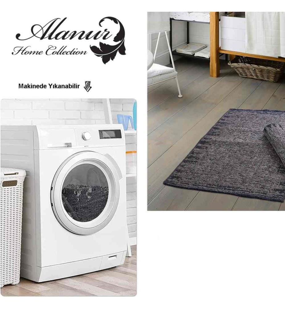 Set di tappetini da bagno, 2 pezzi, grigio, 100% cotone, fondo antiscivolo