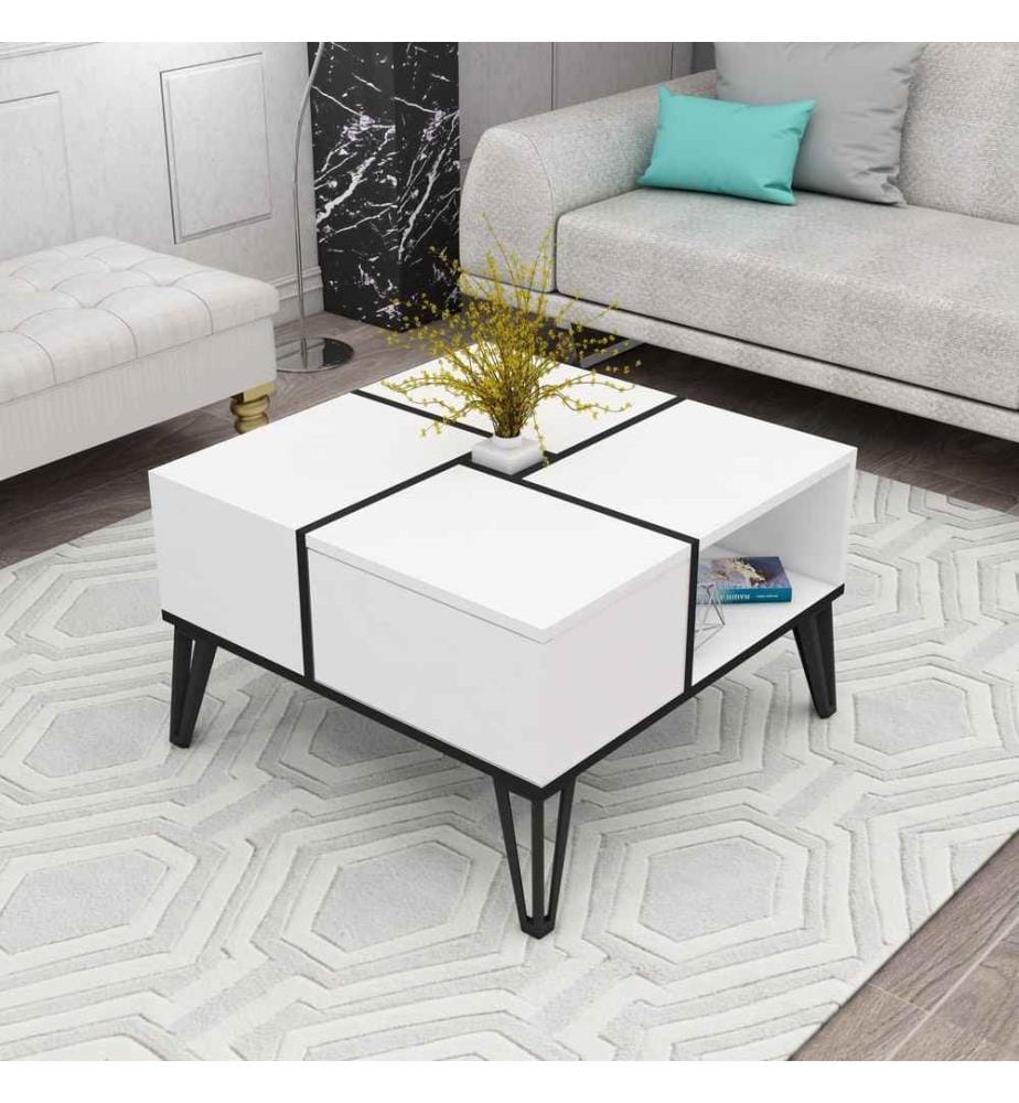 Table basse, blanc noir, panneau de particules mélaminé