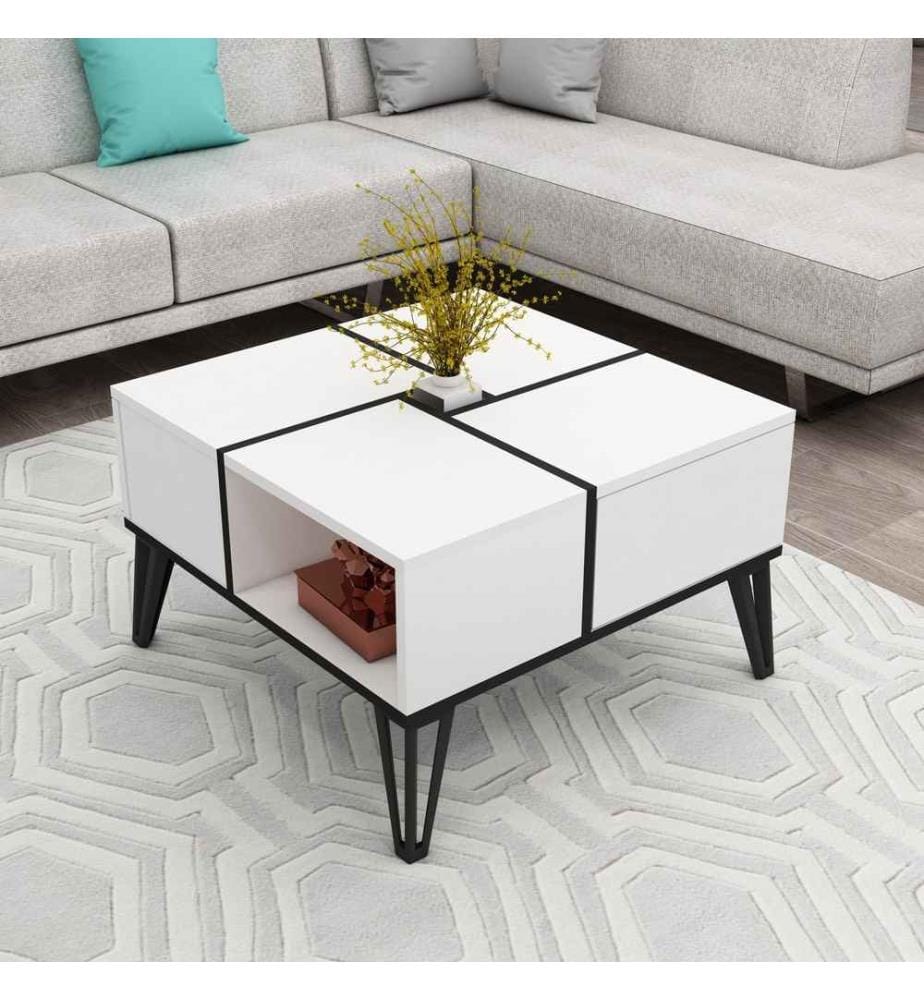 Table basse, blanc noir, panneau de particules mélaminé