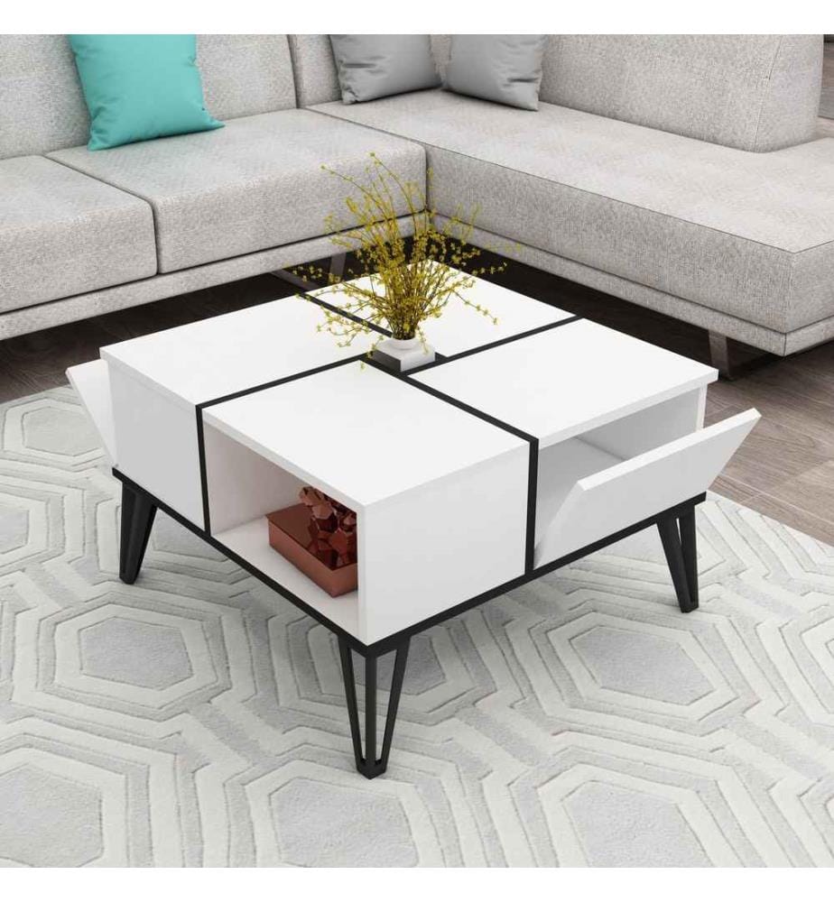 Table basse, blanc noir, panneau de particules mélaminé