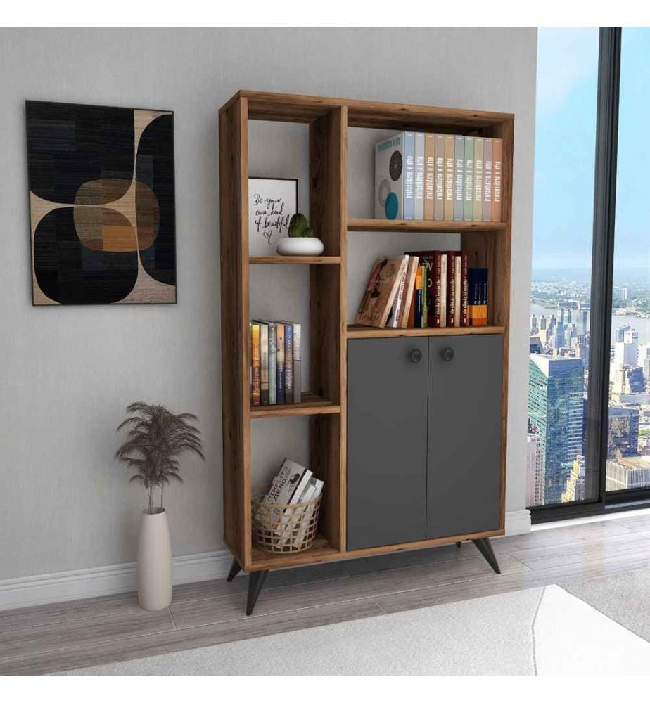 Libreria, Noce chiaro, Antracite, Pannello di particelle rivestito in melamina
