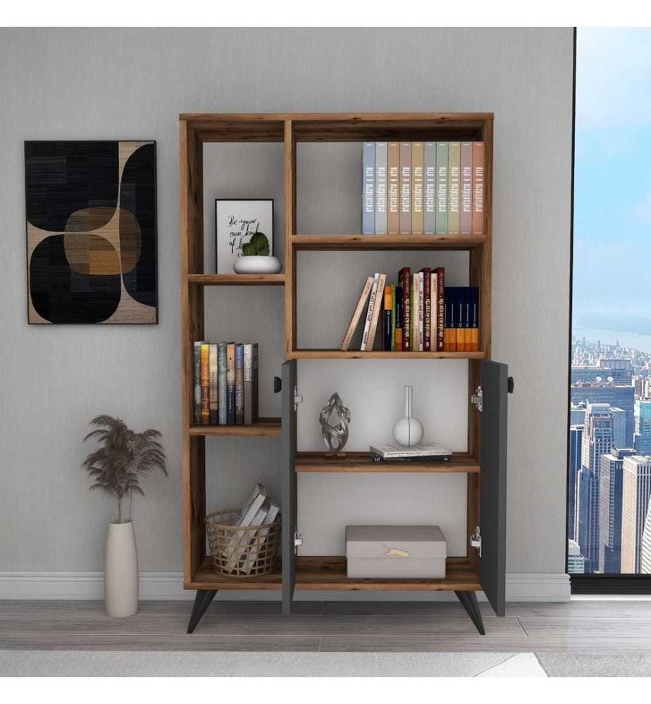 Libreria, Noce chiaro, Antracite, Pannello di particelle rivestito in melamina