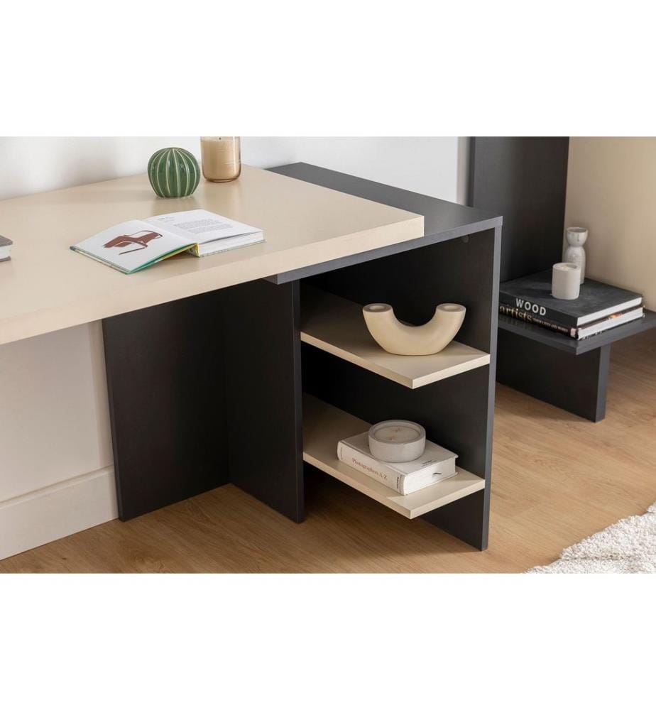 Scrivania, Beige, Antracite, 100% particelle rivestite di melamina