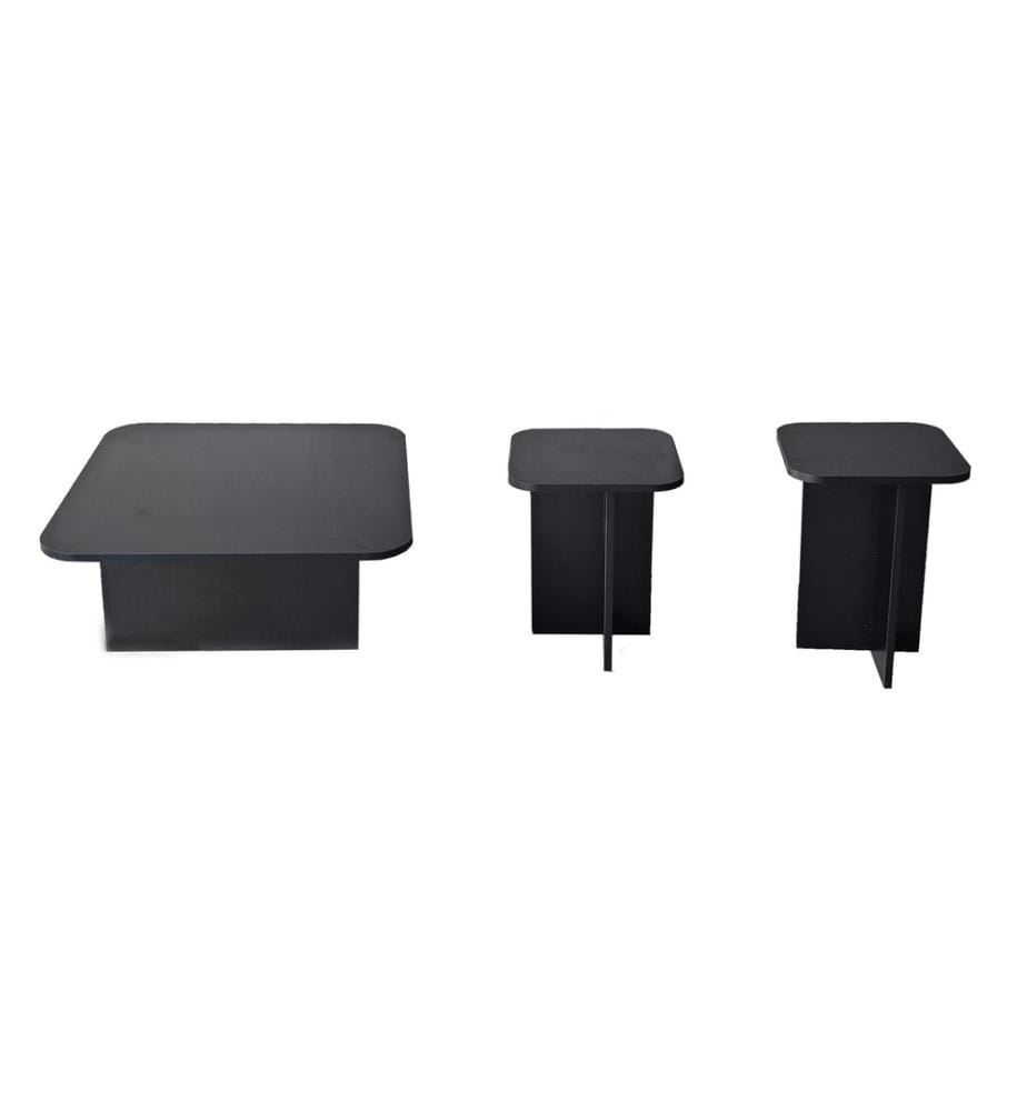 Set di tavolini da caffè, nero, pannello di particelle rivestito di melamina