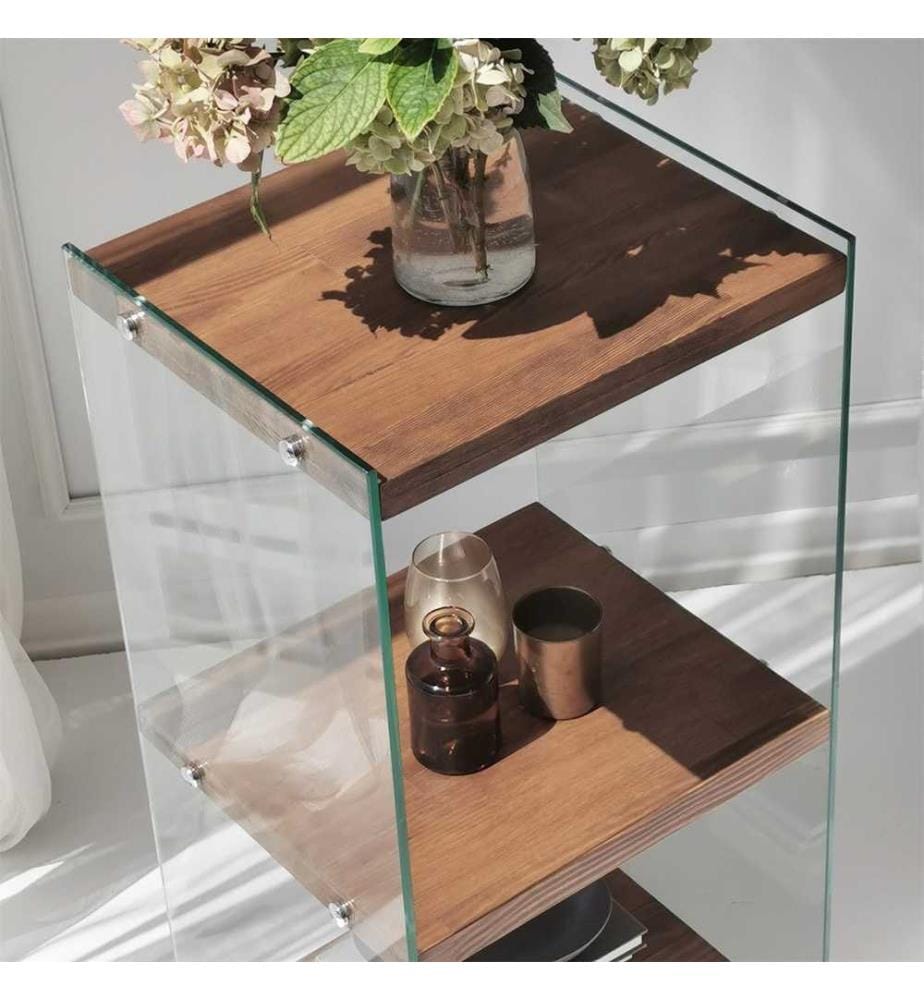 Libreria, Naturale, Vetro temperato, Struttura: Legno massiccio