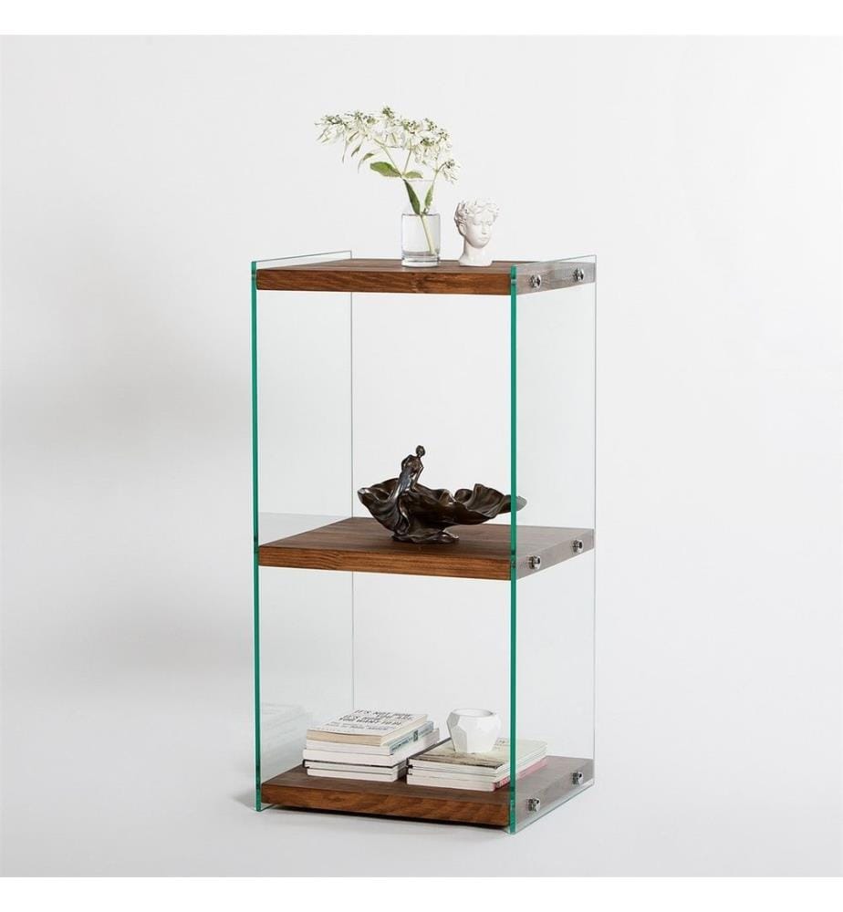 Libreria, Naturale, Vetro temperato, Struttura: Legno massiccio