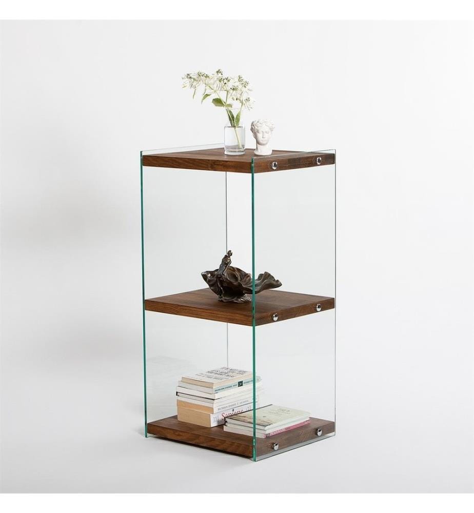 Libreria, Naturale, Vetro temperato, Struttura: Legno massiccio
