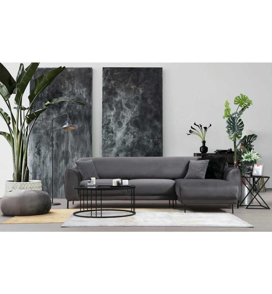 Corner Sofa-Bed, Anthracite, Beech Wood - Chipboard Frame, Polyester Fabric