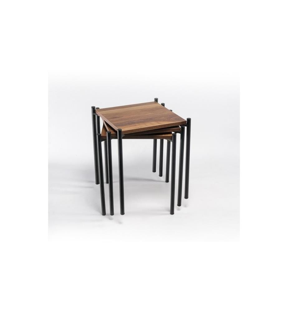 Tavolo Nesting , 3 Pezzi, Rovere, Nero, 100% Pannello di particelle rivestito di melamina (spessore: 1,8 Mm), Telaio: Metallo (spessore 1 Mm)