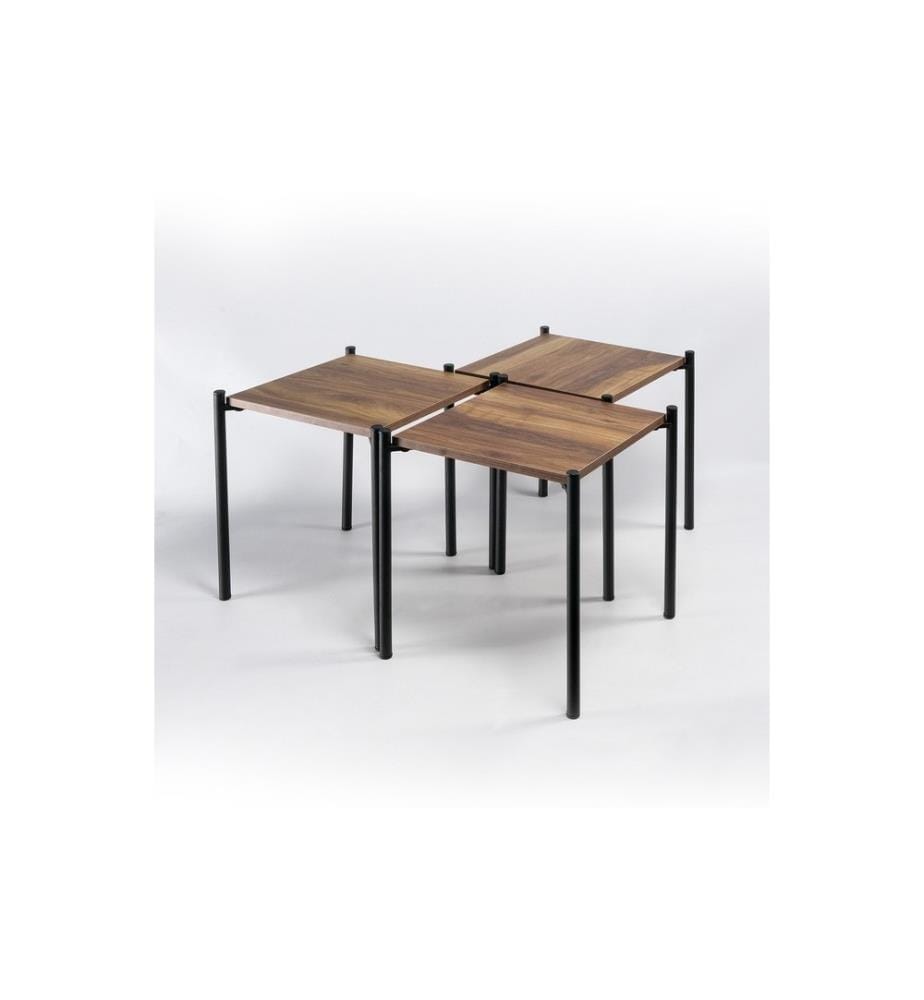 Tavolo Nesting , 3 Pezzi, Rovere, Nero, 100% Pannello di particelle rivestito di melamina (spessore: 1,8 Mm), Telaio: Metallo (spessore 1 Mm)