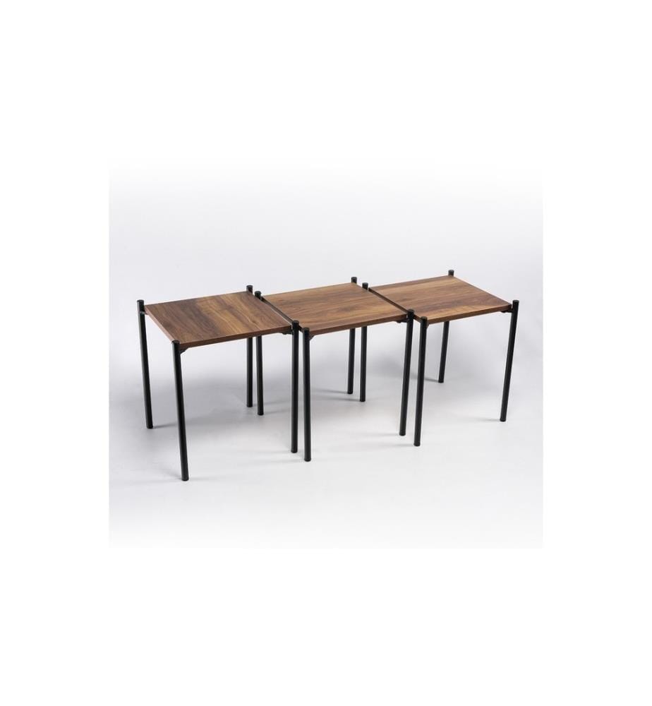 Tavolo Nesting , 3 Pezzi, Rovere, Nero, 100% Pannello di particelle rivestito di melamina (spessore: 1,8 Mm), Telaio: Metallo (spessore 1 Mm)