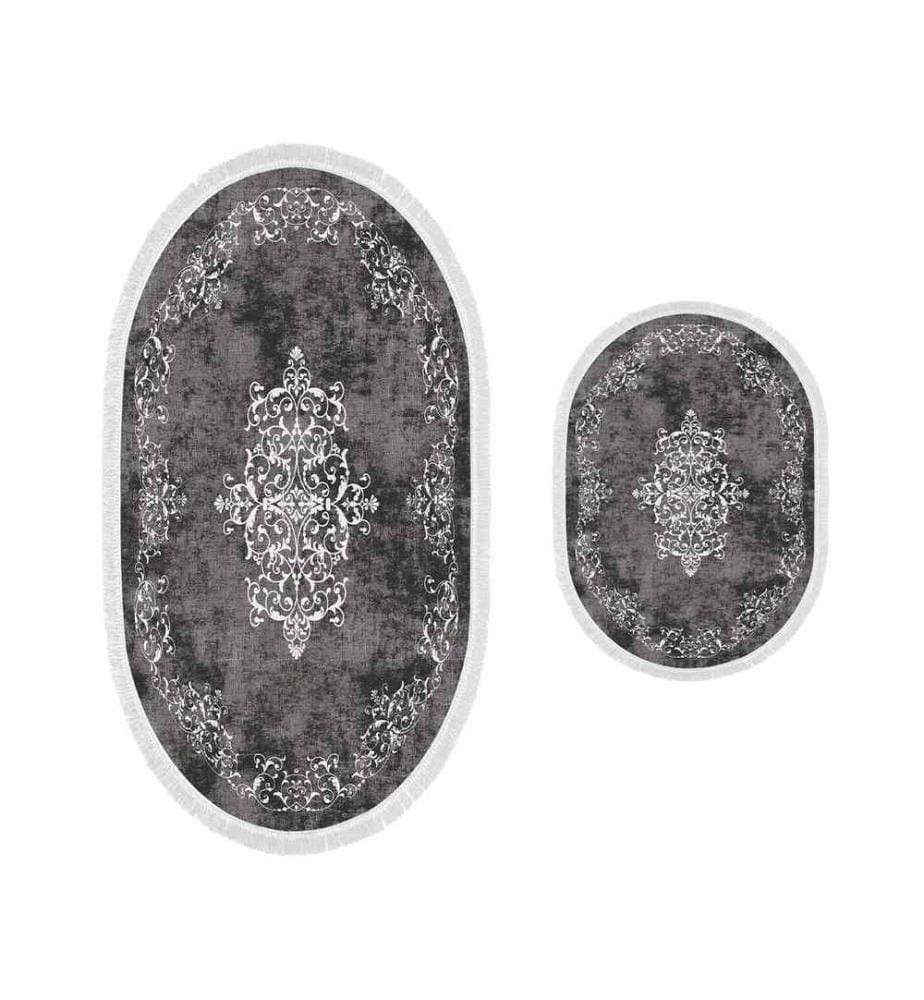 Set di tappetini da bagno, 2 pezzi, grigio, 100% poliestere, fondo antiscivolo