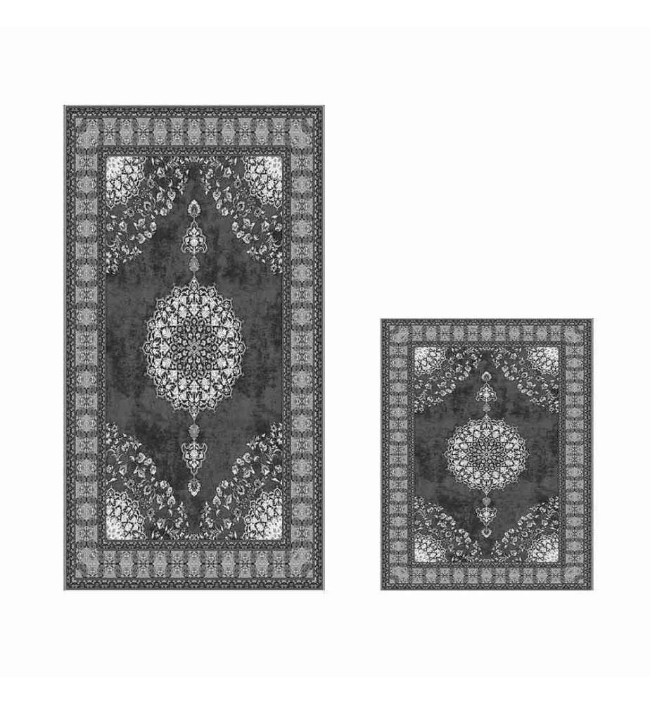 Set di tappetini da bagno, 2 pezzi, grigio, 100% poliestere, fondo antiscivolo