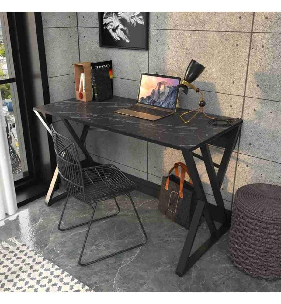 Scrivania da studio, nera, pannello in particelle rivestito in melamina