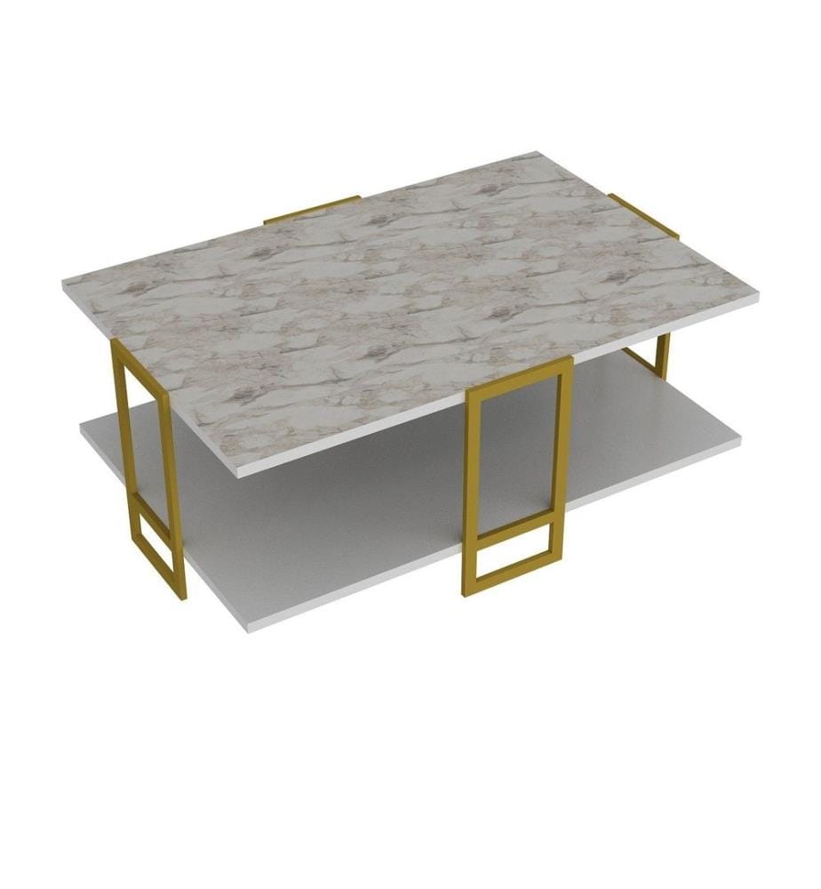 Tavolino da caffè, bianco oro, pannello di particelle rivestito in melamina
