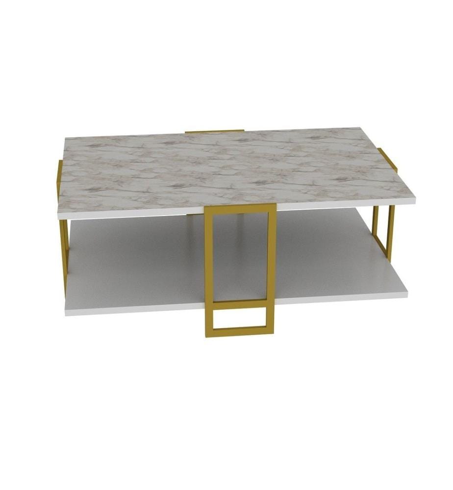 Tavolino da caffè, bianco oro, pannello di particelle rivestito in melamina