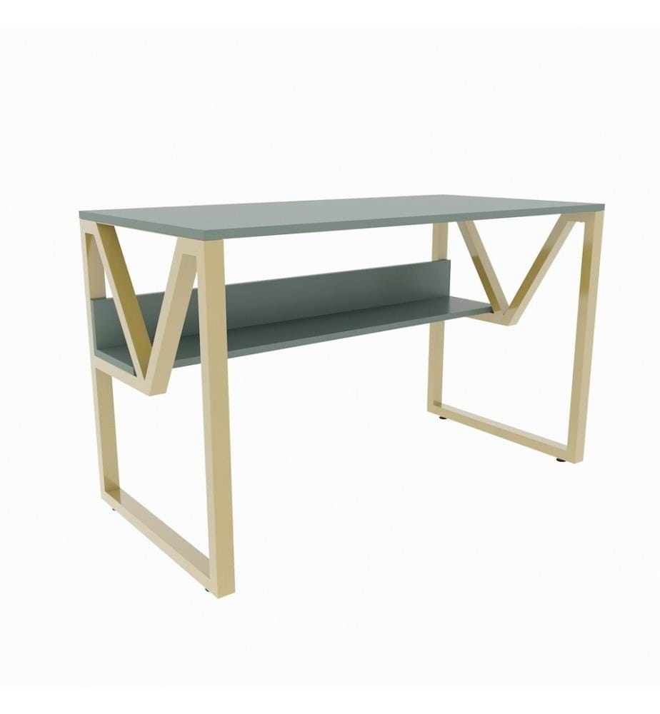 Scrivania per studio, verde, oro, pannello in particelle rivestito di melamina