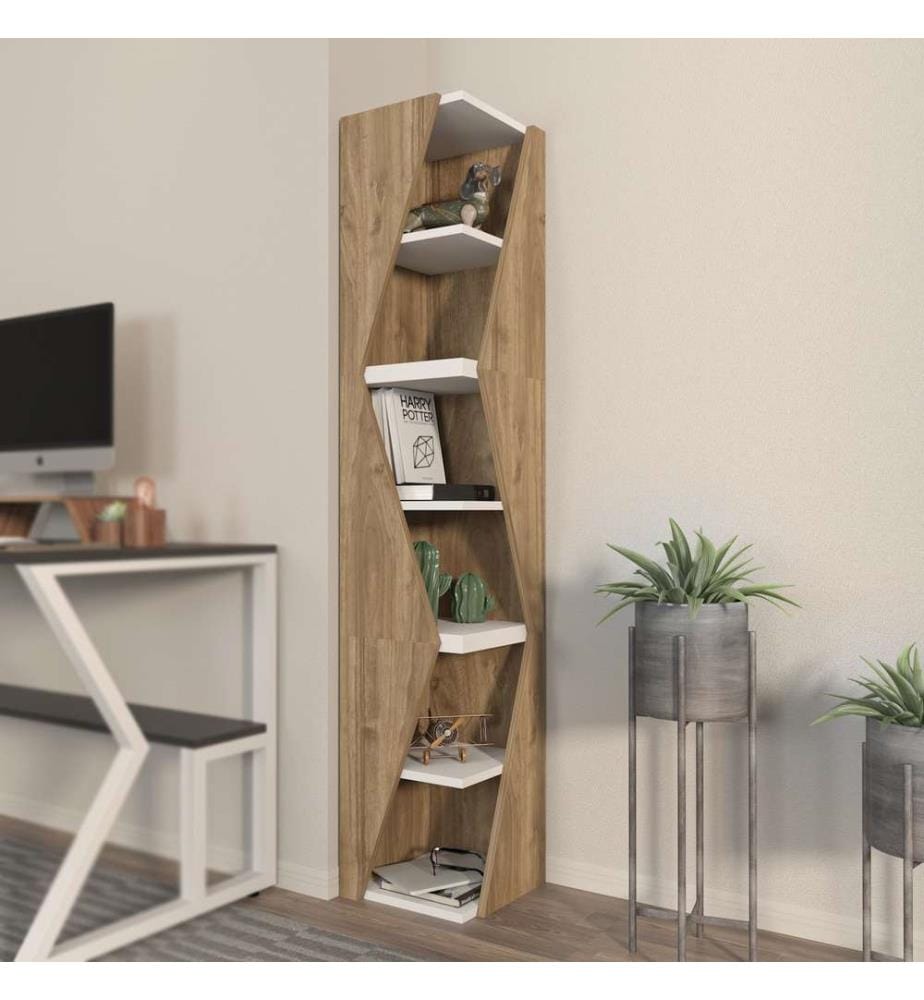 Bücherregal, Nussbaum, Weiss, Melaminbeschichtete Spanplatte
