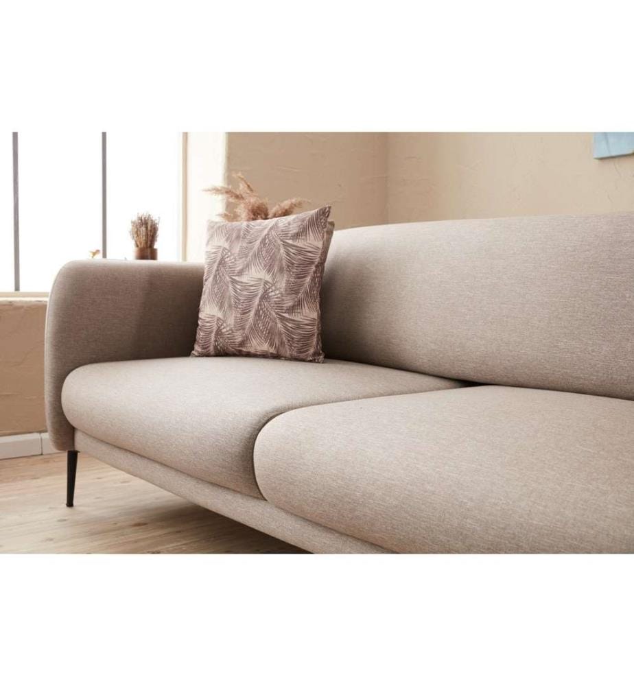 Divano-letto a 3 posti, crema, struttura in legno di faggio, tessuto 50% poliestere - 50% lino