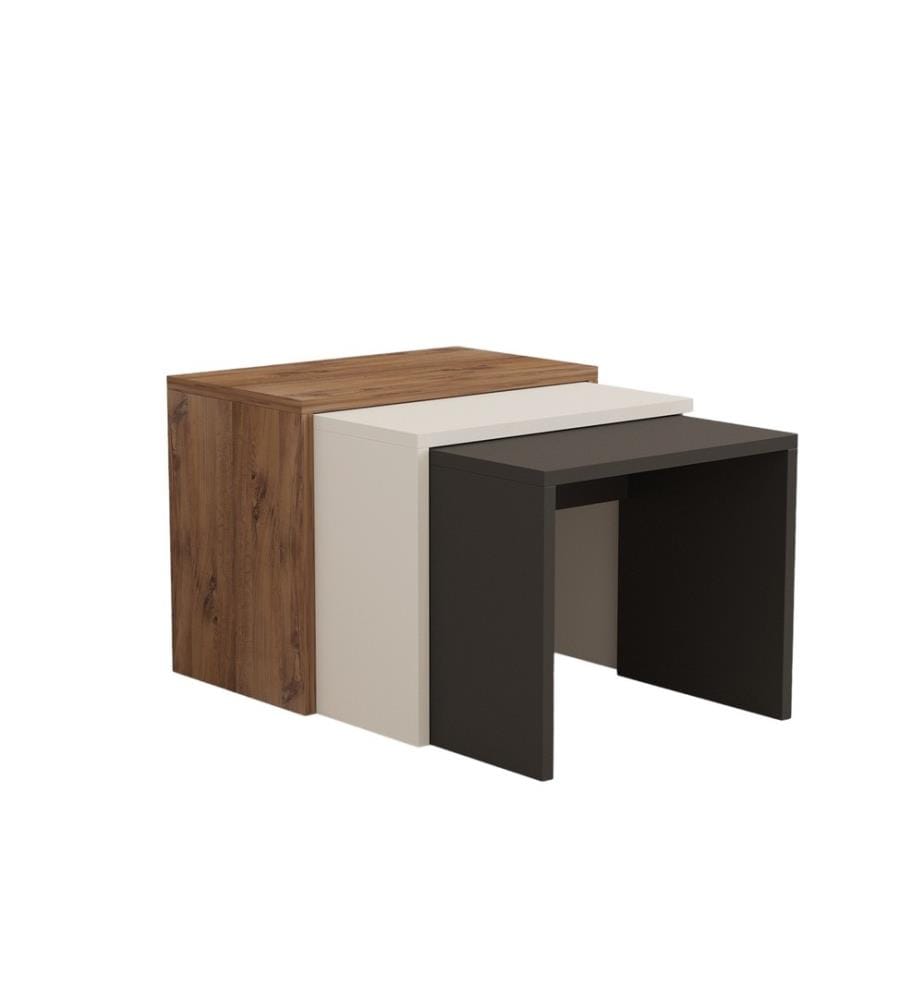 Tavolo Nesting, 3 pezzi, Rovere Antracite Bianco, Truciolato rivestito in melamina
